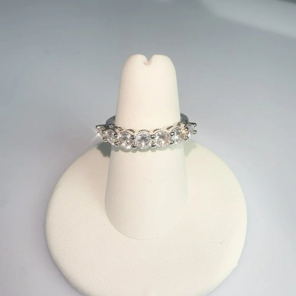 Cubic Zirconia Silver Tone Band Ring Size 6 - Picture 16 of 17